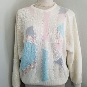 Vintage Retro Boho White Sweater by Lady Lilly - check measurements